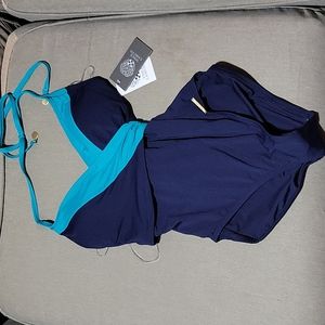 NWT Vince Camuto one piece bathing suit navy blue and teal size 8